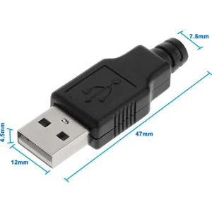 Kutulu USB Type A Erkek Soket USB 2.0 4 Pin Plastik Kapak Dıy Tip Elektronik Cihaz USB