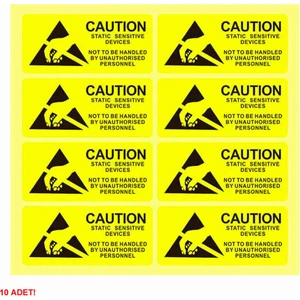 10 Adet Antistatik Uyarı Etiketi Elektrostatik Elektrik Esd Ikaz Caution Dikkat Yapışkan Stiker