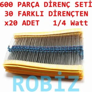 600 Parça Direnç Seti - 0.25W 30 Farklı Dirençten 20şer Adet