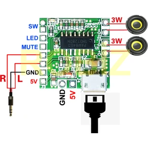 PAM8403 Mini Ses Yükseltici Class D 2X3W Amfi Kartı Micro USB Beslemeli Stereo