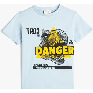 Tişört Dinozor Baskılı Kısa Kollu Bisiklet Yaka Pamuklu