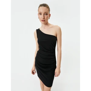 Tek Omuz Elbise Mini Drapeli Slim Fit