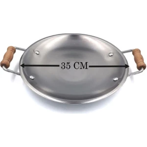 Tiesa Home 35CM Paslanmaz Çelik Saç Kavurma Tavası Ahşap Kulplu