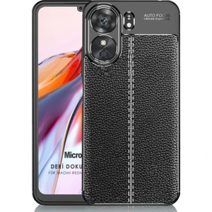 Xiaomi Poco C65 Kılıf Deri Dokulu Silikon Siyah