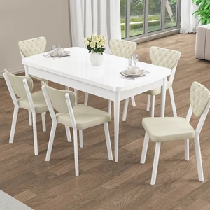 Rim Serisi 80X132 Açılabilir Beyaz Mutfak Masası Takımı 6 Sandalye