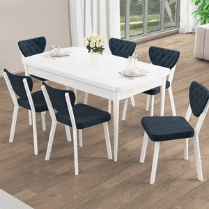 Rim Serisi 80X132 Açılabilir Beyaz Mutfak Masası Takımı 6 Sandalye