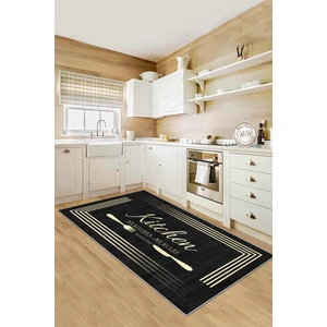 Blue Decortiva Makinede Yıkanabilir Kaymaz Taban Leke Tutmaz Siyah Mutfak Halısı Mutfak Yolluk ve Balkon Halısı