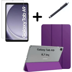 Samsung Galaxy Tab A9 8.7inç X110 Kılıf Set Pu Deri Smart Tablet Kilifi Ekran Koruyucu + Kalem X113 X115 X117