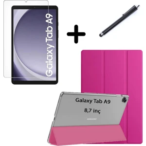 Samsung Galaxy Tab A9 8.7inç X110 Kılıf Set Pu Deri Smart Tablet Kilifi Ekran Koruyucu + Kalem X113 X115 X117