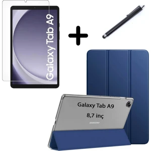 Samsung Galaxy Tab A9 8.7inç X110 Kılıf Set Pu Deri Smart Tablet Kilifi Ekran Koruyucu + Kalem X113 X115 X117