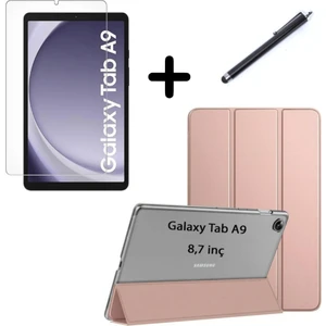 Samsung Galaxy Tab A9 8.7inç X110 Kılıf Set Pu Deri Smart Tablet Kilifi Ekran Koruyucu + Kalem X113 X115 X117