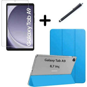 Samsung Galaxy Tab A9 8.7inç X110 Kılıf Set Pu Deri Smart Tablet Kilifi Ekran Koruyucu + Kalem X113 X115 X117