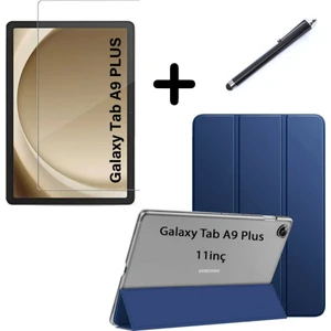 Samsung Galaxy Tab A9 Plus X210 Kılıf Set Pu Deri Smart Tablet Kilifi Ekran Koruyucu + Kalem X213 X215 X217
