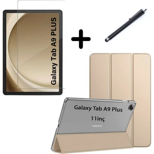 Samsung Galaxy Tab A9 Plus X210 Kılıf Set Pu Deri Smart Tablet Kilifi Ekran Koruyucu + Kalem X213 X215 X217