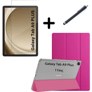 Samsung Galaxy Tab A9 Plus X210 Kılıf Set Pu Deri Smart Tablet Kilifi Ekran Koruyucu + Kalem X213 X215 X217