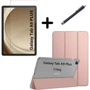 Samsung Galaxy Tab A9 Plus X210 Kılıf Set Pu Deri Smart Tablet Kilifi Ekran Koruyucu + Kalem X213 X215 X217