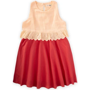 İki Renkli Beli Dantelli Elbise 2-7 Yaş Yavruağzı