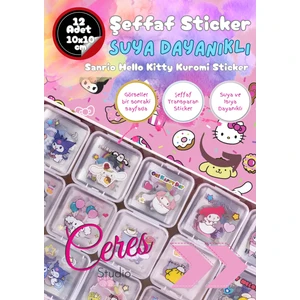 Ceres Studio Şeffaf ve Su Geçirmez Sanrio Karakterli Sticker Seti – Kuromi, My Melody, Hello Kitty, Cinnamoroll