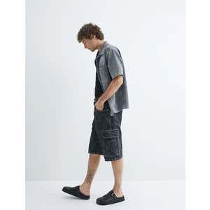 Oversize Kot Şort Düğmeli Kargo Cep Detaylı Yıkamalı