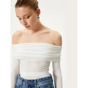 Madonna Yaka Bluz Drapeli Uzun Kollu