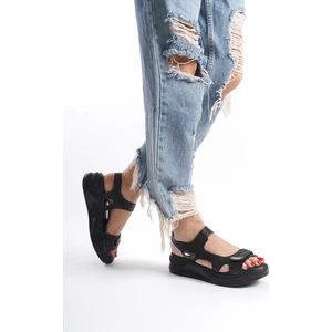 Kadın Aston Siyah Konfor Ortopedik Taban Cırtlı Sandalet