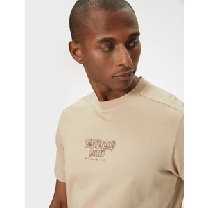 Slogan Baskılı Tişört Bisiklet Yaka Kısa Kollu Pamuklu