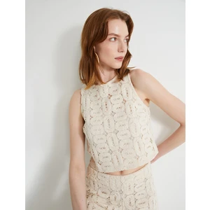 Crop Kroşe Üst Bisiklet Yaka Pamuklu