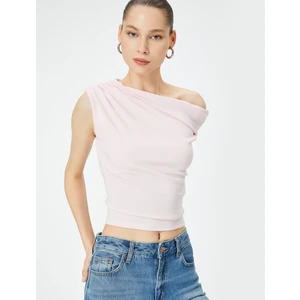 Tek Omuz Üst Omzu Açık Drapeli Slim Fit Pamuklu