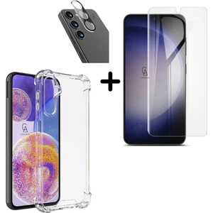 Samsung Galaxy S24 Plus Uyumlu Kılıf Şeffaf Temperli Kırılmaz Cam Ekran ve Kamera Lens Koruyucu Seti
