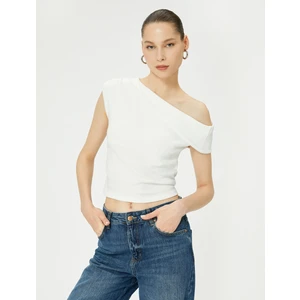 Tek Omuz Üst Omzu Açık Drapeli Slim Fit Pamuklu