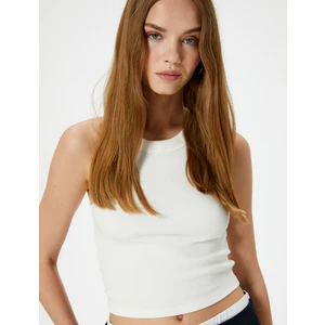 Crop Basic Halter Yaka Atlet Ribanalı Pamuklu Slim Fit