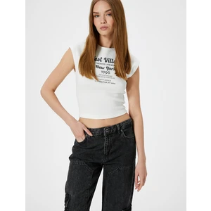 Baskılı Crop Kolsuz Tişört Ribanalı Pamuklu Slim Fit