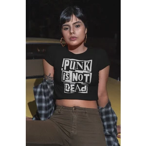 Fuddy Moda Punk Is Not Dead Yazılı Crop Top, Kadın Rock-Metal Baskılı Crop Bluz