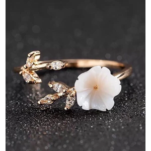 Manolya Çiçekli Gümüş Beyaz Renkli Ayarlanabilir Yüzük