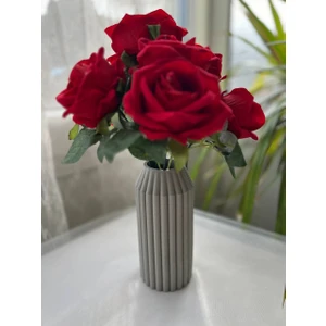Love Candle Dekor Gri Vazo Çizgili Gri Vazo Dekoratif Vazo Çiçeklik Kuru Çiçek Vazo