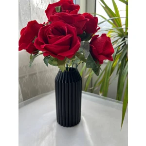 Love Candle Dekor Siyah Vazo Siyah Çizgili Vazo Dekoratif Vazo Çiçeklik Kuru Çiçek Vazo
