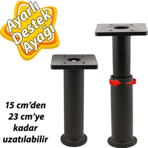 Modül Ayarlanabilir Destek Ayağı 15 x 23 cm Siyah Ayak Mobilya Kanepe Baza Koltuk Ünite Ayakları