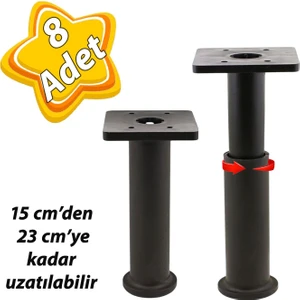 8 Adet Modül Ayarlanabilir Destek Ayağı 15 x 23 cm Siyah Ayak Mobilya Kanepe Baza Koltuk Ünite Ayakları