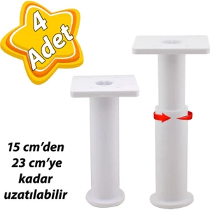4 Adet Modül Ayarlanabilir Destek Ayağı 15 x 23 cm Beyaz Ayak Mobilya Kanepe Baza Koltuk Ünite Ayakları