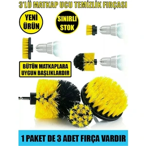 Main Shop 3'lü Set Matkap Ucuna Takılan Banyo Küvet Duşa Kabin Fayans Oto Koltuk Lastik Yıkama Temizleme Fırça