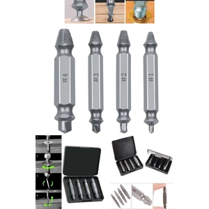 Main Shop Yamulmuş, Paslanmış Körelmiş Vidaları Kolayca Çıkartan Matkap Uyumlu 4 Uçlu Hasarlı Vida Çıkartıcı