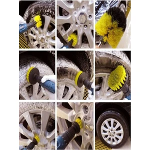 Main Shop 3 Lü Set Matkap Ucuna Takılan Araba Tekerliği Fırçası Oto Koltuk Paspas Lastik Yıkama Temizleme Fırça