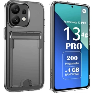 M.tk moveteck Xiaomi Redmi Note 13 Pro 4g Kılıf Şeffaf Arkası Kartlık Bölmeli Cüzdanlı Kartvizitli Yumuşak Silikon