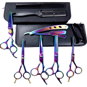 Lüks Full Set Saç Makas Kesim Seti 12 Parça Herşey Hazır Rainbow Duble Set