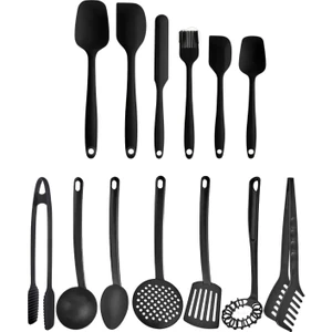 6 Adet Isıya Dayanıklı Silikon Spatula Seti ve 7'li Yanmaz Teflon Kaplama Kepçe Mutfak Maşa Seti