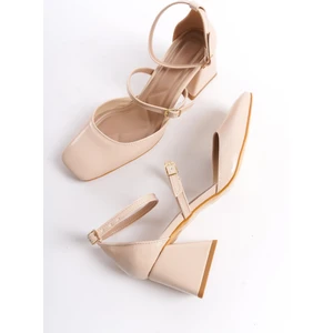 Sigva Mary Jane Yazlık Ten Rugan Kalın Topuklu Bantlı Ayakkabı