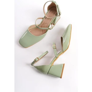 Sigva Mary Jane Yazlık Mint Yeşili Rugan Kalın Topuklu Bantlı Ayakkabı