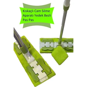 Kıskaçlı Cam Silme Mopu Mikrofiber Yedek Bezli Yer Duvar Fayans Silme Mopu