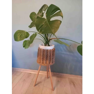 Ahşap Örgü Saksı Standı Jüt Saksılık Ahşap Jüt Saksı Sehpası