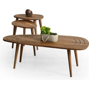 Faw Decor Sweet  Ahşap Orta Sehpa ve 2'li Zigon Sehpa Set, Modern Masif Yan ve Orta Sehpa Set